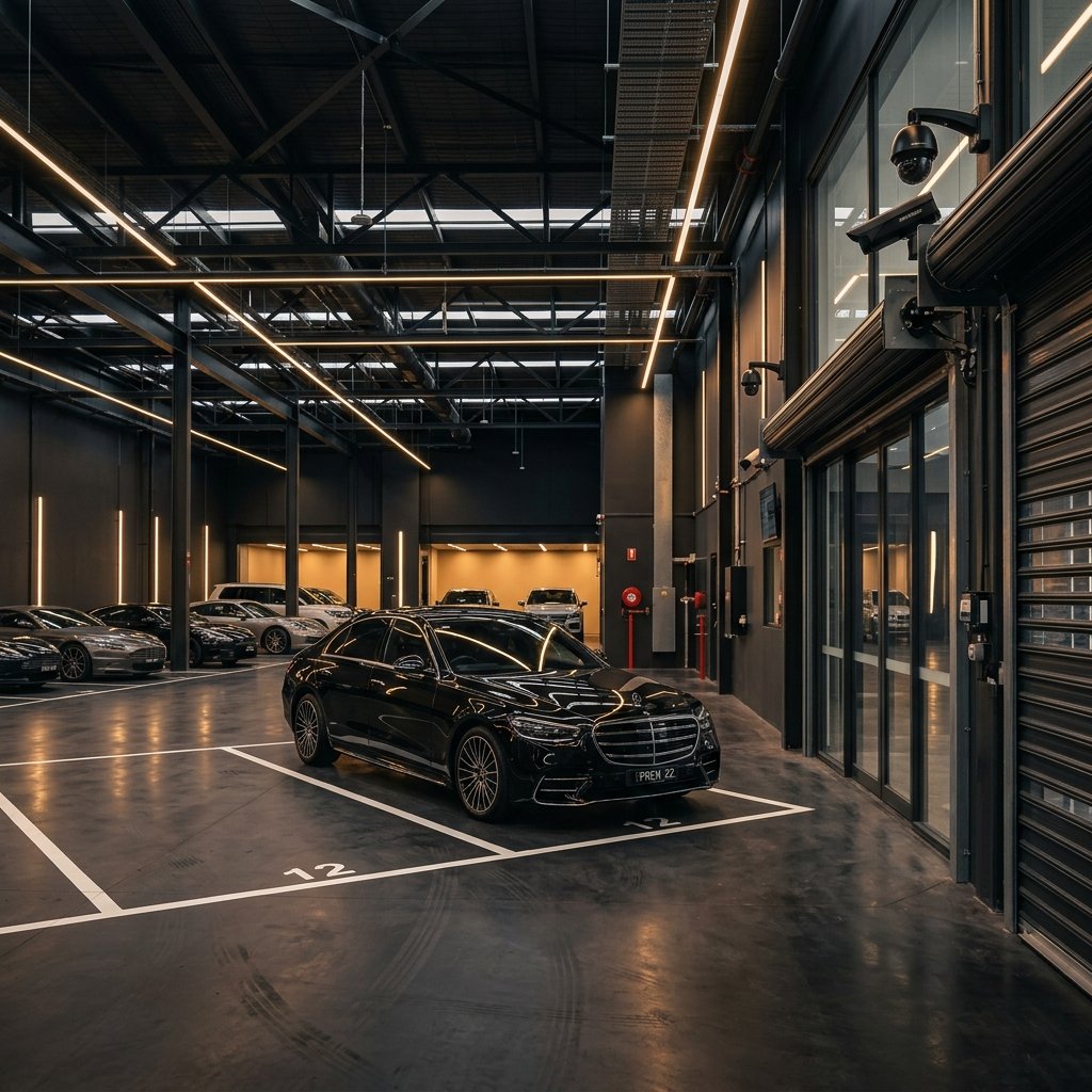 Clean indoor premium secure vehicle storage compound