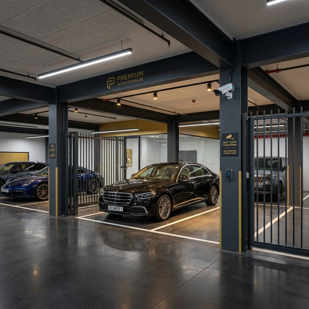 Secure indoor vehicle storage facility