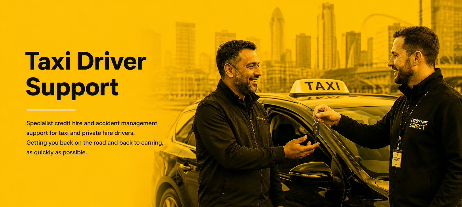 Driver receiving keys to a replacement taxi